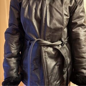 Wilsons Leather Black Women's Jacket with Belt